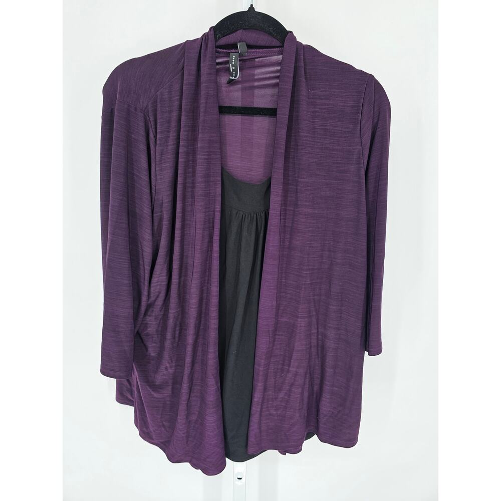 Zero 2 Eight Womens Sz 1X Layered Blouse Black Shirt w/ Purple Cardigan